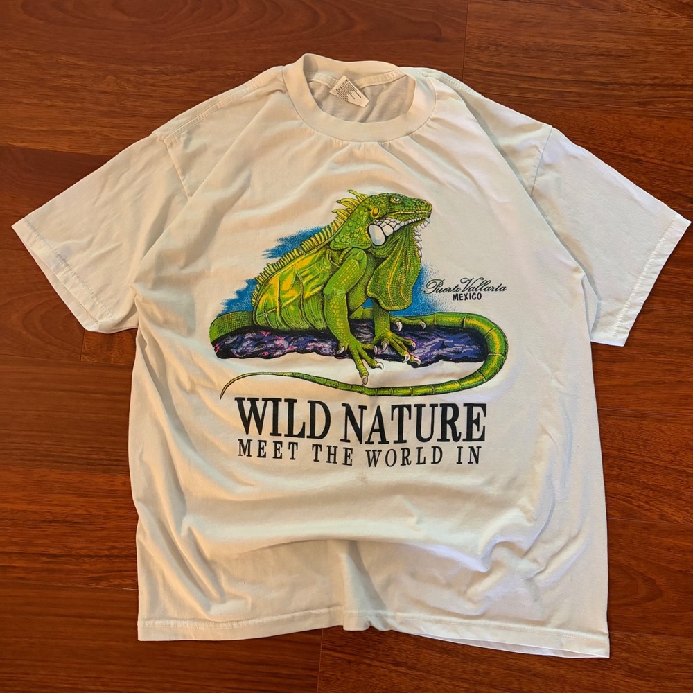 Vintage Super Special T-Shirt Wild Nature Puerto Vallarta Mexico Iguana White OS